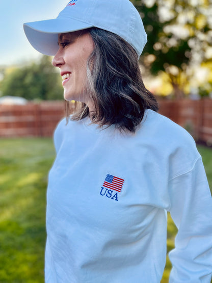 USA FLAG EMBROIDERED CREWNECK SWEATSHIRT