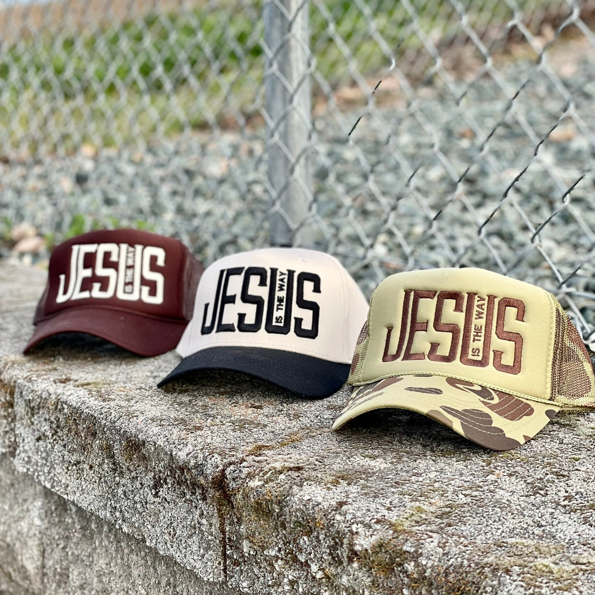 3 Jesus is the way hats embroidered.